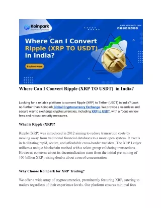 Where Can I Convert Ripple (XRP TO USDT)  in India?