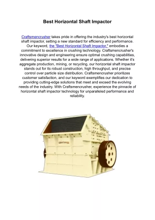 Best Horizontal Shaft Impactor