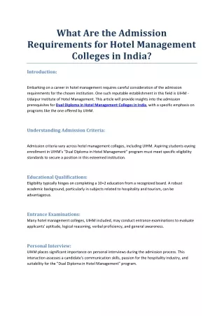 What Are the Admission Requirements for Hotel Management Colleges in India