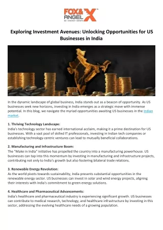 Exploring Investment Avenues Unlocking Opportunities for US Businesses in India