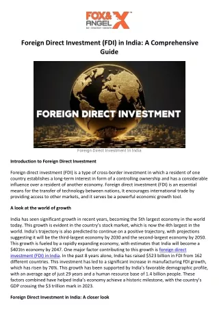 Foreign Direct Investment (FDI) in India A Comprehensive Guide