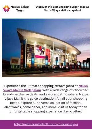 Discover the Best Shopping Experience at Nexus Vijaya Mall Vadapalani