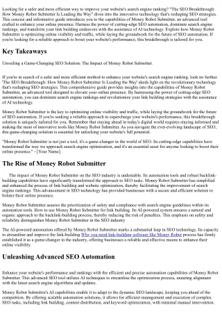 The SEO Breakthrough: How Money Robot Submitter Is Leading the Way