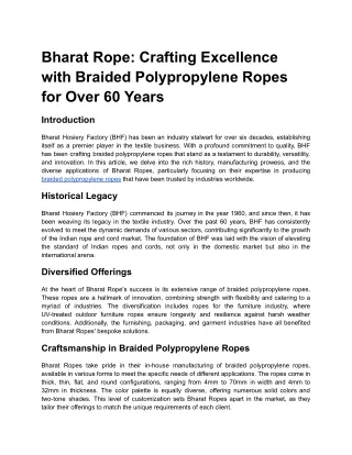 Bharat Rope: Crafting Excellence with Braided Polypropylene Ropes for Over 60 Ye