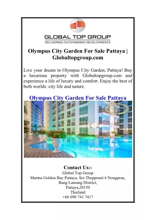 Olympus City Garden For Sale Pattaya | Globaltopgroup.com