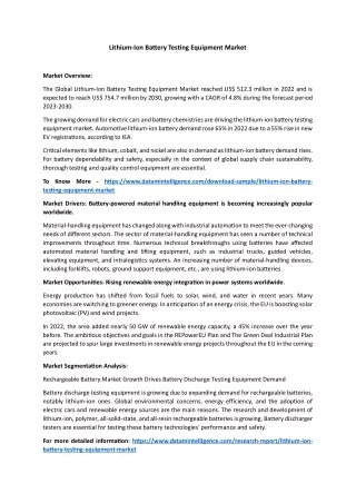 Lithium-Ion Battery Testing Equipment Market Size, Trends, and 2023-30