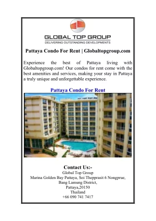 Pattaya Condo For Rent | Globaltopgroup.com