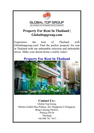 Property For Rent In Thailand | Globaltopgroup.com