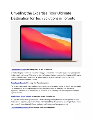 Unveiling the Expertise: Your Ultimate Destination for Tech Solutions in Toronto