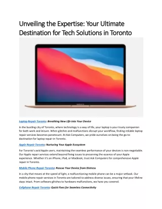 Unveiling the Expertise: Your Ultimate Destination for Tech Solutions in Toronto