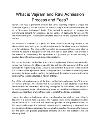 What is Vajiram and Ravi Admission Process and Fees?