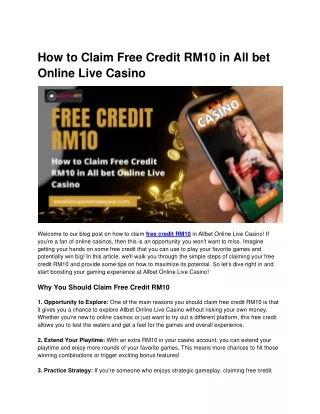 How to Claim Free Credit RM10 in Allbet Online Live Casino