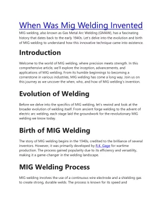 When Was Mig Welding Invented