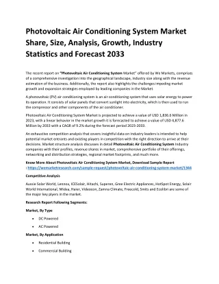 Photovoltaic Air Conditioning System Market