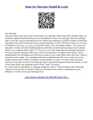 Same Sex Marriage Should Be Legal Essay