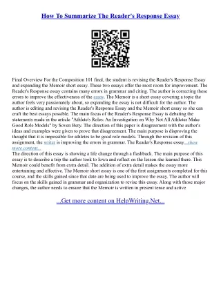 Reading Response Essay