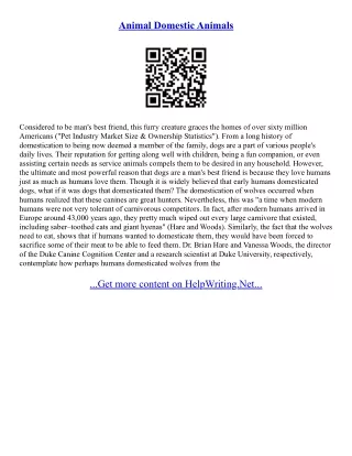Essay On Domestic Animals