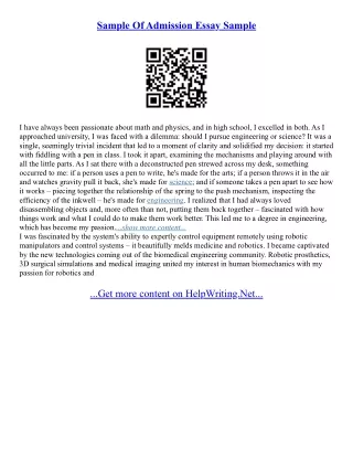 Graduate School Admission Essay Samples