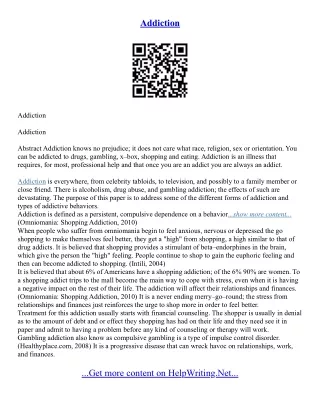 Essay On Addiction