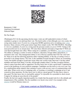 Editorial Essay