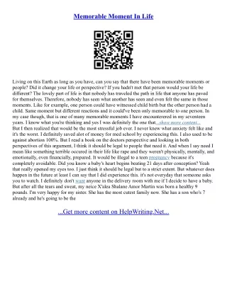 Most Memorable Moment Essay