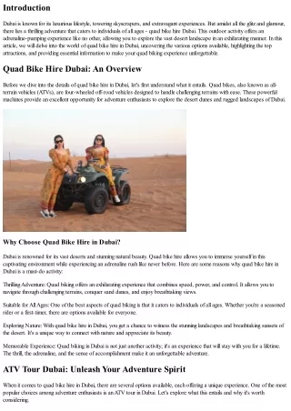 Quad Bike Hire Dubai: An Outdoor Activity for All Ages