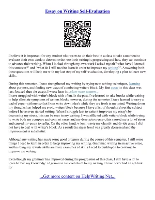 Self Assessment Essay Examples