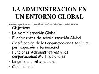 LA ADMINISTRACION EN UN ENTORNO GLOBAL