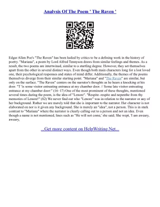 The Raven Analysis Essay