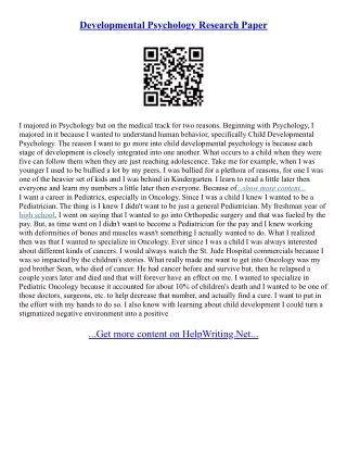 Developmental Psychology Essays
