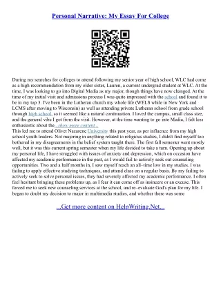Personal Narrative Essay Examples For Colleges