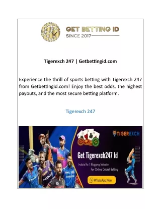 Tigerexch 247 Getbettingid