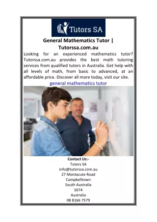 General Mathematics Tutor  Tutorssa.com.au