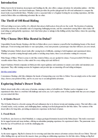 Dirt Bike Rental in Dubai: Conquer the Desert Trails