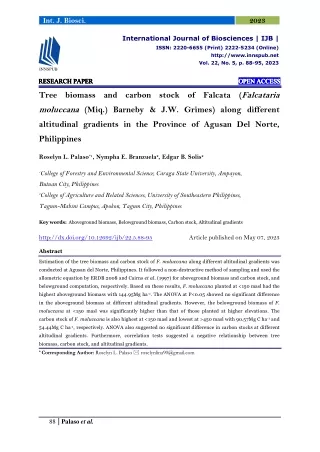 Tree biomass and carbon stock of Falcata (Falcataria moluccana (Miq.) Barneby