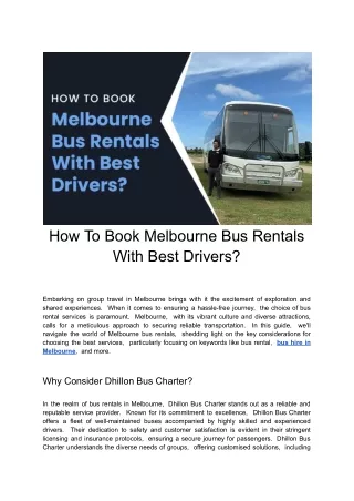 A Guide to Booking Melbourne Bus Rentals and Selecting the Best Drivers