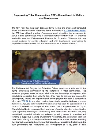 Empowering Tribal Communities: TDP's Commitment to Welfare and Development