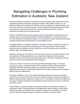 Navigating Challenges in Plumbing Estimation in Auckland, New Zealand