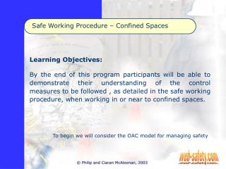 Safe Working Procedure – Confined Spaces