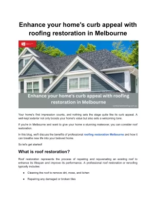 Enhance your home's curb appeal with roofing restoration in Melbourne