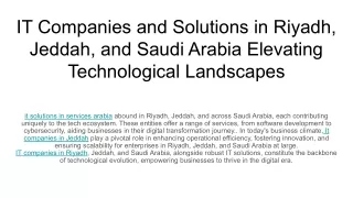 IT Companies and Solutions in Riyadh, Jeddah, and Saudi Arabia Elevating Technological Landscapes