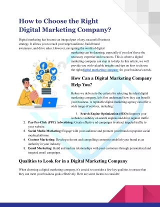 How to Choose the Right Digital Marketing Company