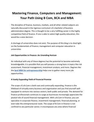 Mastering Finance Computers and Management - Your Path Using B Com BCA and MBA