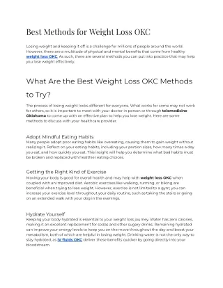 Best Methods for Weight Loss OKC