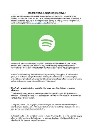 Where to Buy Cheap Spotify Plays