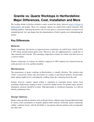Granite vs. Quartz Worktops in Hertfordshire_ Major Differences, Cost, Installation and More