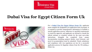 Dubai Visa for Egypt Citizen Form Uk