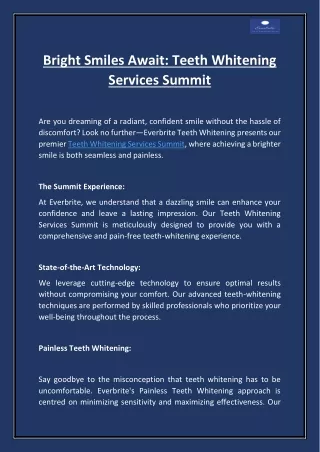 Bright Smiles Await: Teeth Whitening Services Summit