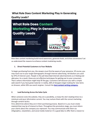 What Role Does Content Marketing Play in Generating Quality Leads