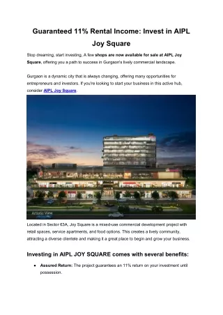 Guaranteed Rental Income  Invest in AIPL Joy Square